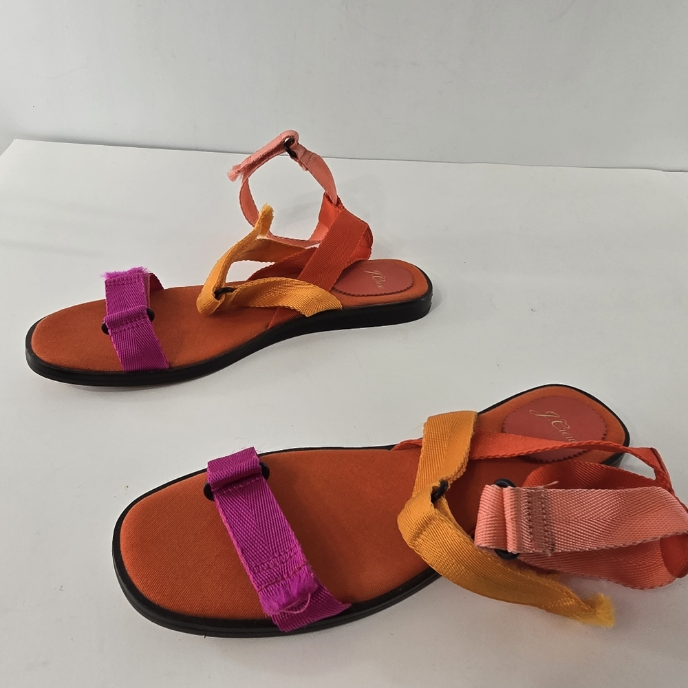 J Crew Gretchen Colorblock Strappy Sandals Webbed Web Strap Flat Shoes Size 10.5 - Picture 6 of 11